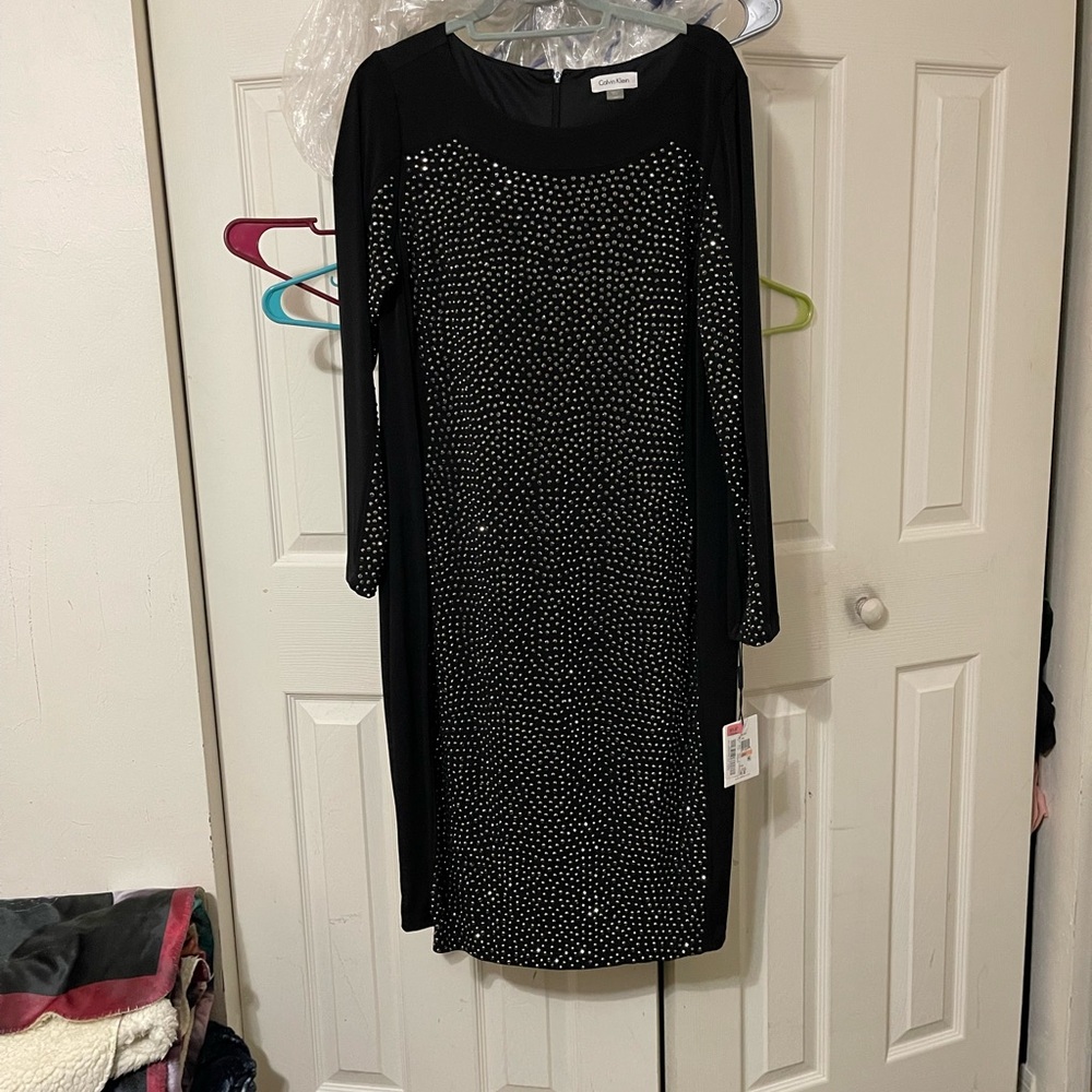 Calvin Klein Black Long Sleeve Sheath Dress